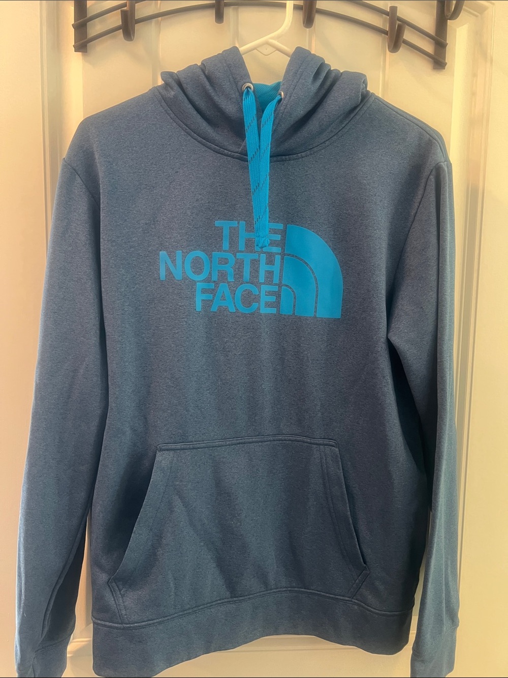 The North Face Men's Slate Blue Pullover Hoodie with Cyan Logo